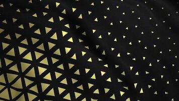 Texture background with yellow waving triangles on a black background. Motion. Silky cloth with colorful pattern swaying in the wind. video
