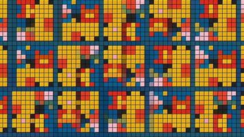 Bright mosaics assembled from small squares.Motion.Multi-colored squares that create patterns and change their colors in animation video