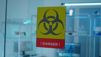 Empty laboratory danger area with nobody in it, prepared for pharmaceutical innovation using high tech and microbiology tools for scientific research. Vaccine development against covid19 virus. video
