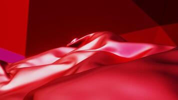 Abstract red wave satin fabric loop background, wavy silk cloth fluttering in the wind, wallpaper with relextion, luxury gradient. 3D render animation of flowing-textil, motion graphics video
