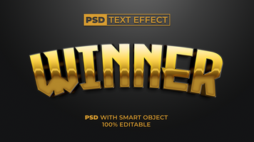 Winner text effect gold style. Editable text effect. psd