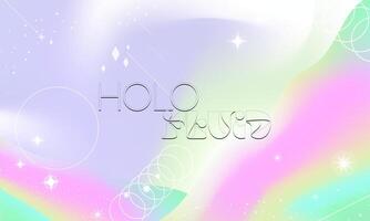 Pastel Holographic Gradient Background with glowing stars and diamonds. Trendy cute aesthetic y2k background template. Fluid holographic abstract wallpaper with geometric elements. . vector