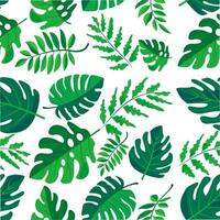 seamless pattern of vibrant green leaves on a white background. Various leaf shapes and sizes create a fresh, natural, and tropical appearance, perfect for eco-friendly or botanical projects vector