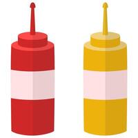 Bottles of ketchup and mustard in flat illustration isolated on white background. vector