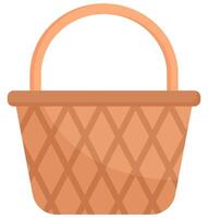 Flat illustration of handmade wooden basket with handle isolated on white background. vector