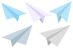 Handmade paper plane set in flat style isolated on white background. vector
