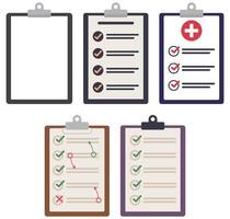 Clipboards with paper sheets flat icon set isolated on white background. vector