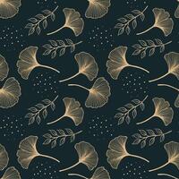 Seamless pattern with golden ginkgo leaves on a dark background. Colorful abstract background with leaves. Template for background, print, textile vector