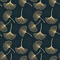 Seamless pattern with golden ginkgo leaves on a dark background. Colorful abstract background with leaves. Template for background, print, textile vector
