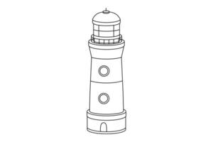 Hand drawn cute outline illustration lighthouse. Flat direction choice in line art doodle style. Support or help in ocean icon. Navigation tower. Strategy solution. Way decision. SOS. Isolated. vector