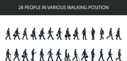 Stick Figure Walking Postures. Various Standing Positions. Icon Set on White Background. vector