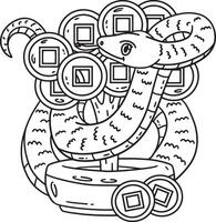 Year of the Snake and Coin Tree Isolated Coloring vector