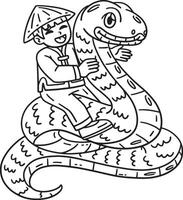 Year of the Snake Child Riding a Snake Isolated vector