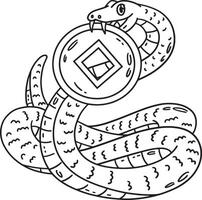 Year of the Snake Biting Coin Isolated Coloring vector