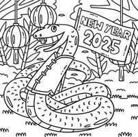 Year of the Snake New Year 2025 Coloring Page vector