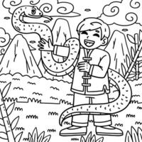 Year of the Snake Child and Snake Coloring Page vector