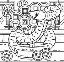 Year of the Snake and Coin Tree Coloring Page vector
