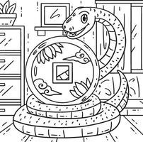 Year of the Snake Surrounding Coin Coloring Page vector