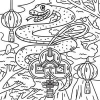 Year of the Snake Feng Shui Coloring Page for Kids vector