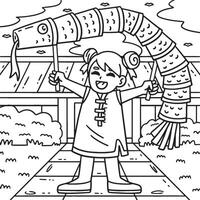 Year of the Snake Child with Snake Puppet Coloring vector