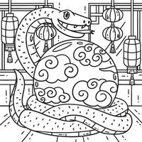 Year of the Snake and Orb Coloring Page for Kids vector