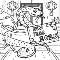 Year of the Snake New Year 2025 Coloring Page vector