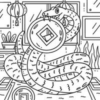 Year of the Snake Biting Coin Coloring Page vector