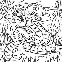 Year of the Snake Child Riding a Snake Coloring vector