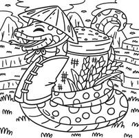 Year of the Snake with Sack of Rice Coloring Page vector