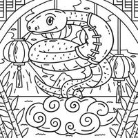 Year of the Snake on Clouds Coloring Page for Kids vector