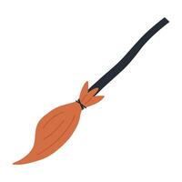 Hand drawn broomstick, cartoon flat illustration isolated on white background. Simple broom for floor sweeping or witchcraft. Halloween decoration element. vector