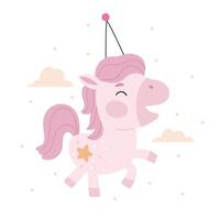 Happy unicorn in Scandinavian style. Happy little pony with pink mane. Childish flat illustration isolated on white background vector