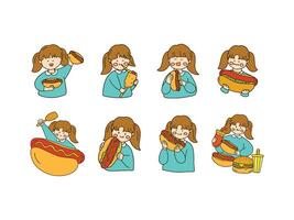 Cute Children Eating Hotdog Illustration vector