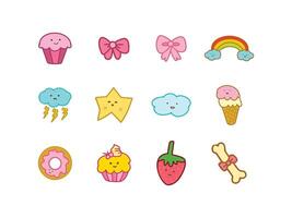 set of cute icon clouds, cake, and star vector