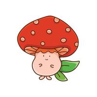 a cartoon drawing of a mushroom with a green leaf on it vector