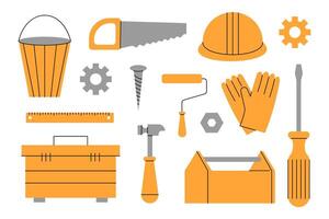 Set of construction tools on a white background. Flat illustration. vector