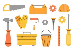 Set of construction tools on a white background. Flat illustration. vector