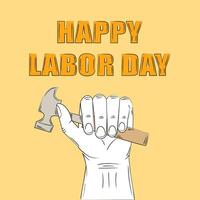 Happy Labor Day. The hand holds a hammer. Retro style. illustration vector