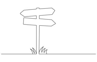 Signpost pointing in the direction of travel to places minimalist black linear design One Continuous line drawing of Road direction signpost arrows to the right and left isolated on white vector
