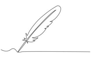 Bird feather continuous one line drawing illustration. Premium . Feather one continuous line drawing. vector