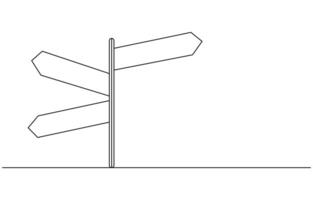 Signpost pointing in the direction of travel to places minimalist black linear design One Continuous line drawing of Road direction signpost arrows to the right and left isolated on white vector