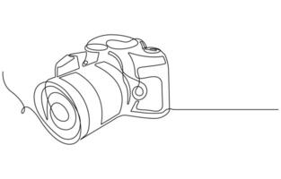 Camera single linear drawing. One line photography tool, minimal logo icon, fine line tattoo. art illustration, Camera icon in continuous line drawing style vector