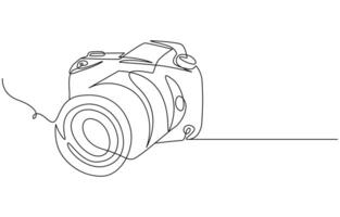 Camera single linear drawing. One line photography tool, minimal logo icon, fine line tattoo. art illustration, Camera icon in continuous line drawing style vector