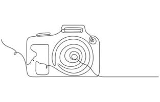 Camera single linear drawing. One line photography tool, minimal logo icon, fine line tattoo. art illustration, Camera icon in continuous line drawing style vector