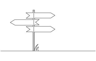 Signpost pointing in the direction of travel to places minimalist black linear design One Continuous line drawing of Road direction signpost arrows to the right and left isolated on white vector