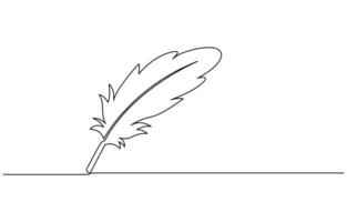Bird feather continuous one line drawing illustration. Premium . Feather one continuous line drawing. vector