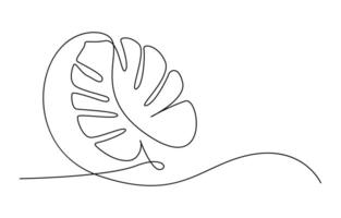 Monstera leaf one continuous line art. Nature plant minimalism design hand drawn isolated on white background vector