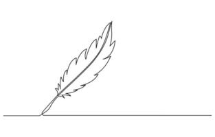 Bird feather continuous one line drawing illustration. Premium . Feather one continuous line drawing. vector