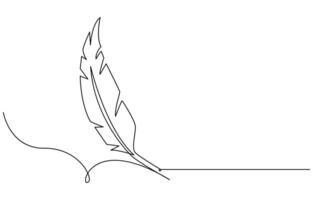 Bird feather continuous one line drawing illustration. Premium . Feather one continuous line drawing. vector