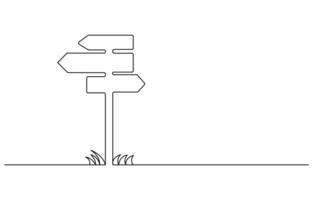 Signpost pointing in the direction of travel to places minimalist black linear design One Continuous line drawing of Road direction signpost arrows to the right and left isolated on white vector